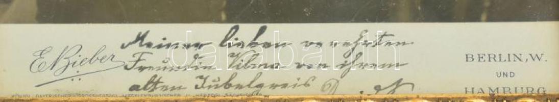 cca 1904 Popper Dávid (1843-1913) gordonkaművész dedikált fotója, Berlin-Hamburg, E. Bieber., üvegez...