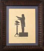 Nikisch Artúr (1855-1922) magyar karmester aláírása egy őt ábrázoló árnyképen, üvegezett keretben, paszpartuban, keret: 46x36 cm