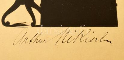 Nikisch Artúr (1855-1922) magyar karmester aláírása egy őt ábrázoló árnyképen, üvegezett keretben, p...