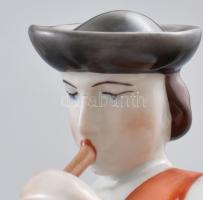 Zsolnay furulyázó juhász, kézzel festett, jelzett, hibátlan, m: 26 cm