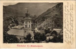 1904 Újmoldova, Neumoldowa, Bosneag, Moldova Noua; látkép, templom / general view, church