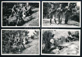 cca 1950 Katonák dobtáras géppisztollyal, 4 db fotó, 6×9 cm