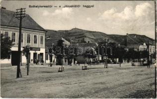 1917 Székelykeresztúr, Cristuru Secuiesc; Jézuskiáltó hegy, Fő tér, nyomda és könyvkötészet üzlete. Szabó Kálmán kiadása / book printing and binding shop (szakadás / tear)