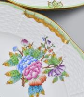 Herendi Viktória mintás lapos tányér szett, 6 db, jelzett, hibátlan, d: 25,5 cm