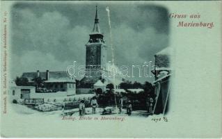 1899 (Vorläufer) Barcaföldvár, Földvár, Marienburg, Feldioara; Evang. Kirche. Siebenbürger Ansichtskarten No. 17. / Evangélikus templom télen. Zeidner H. kiadása. Erdélyrészi látképes levelezőlapok 17. sz. / Lutheran church in winter (ragasztónyom / glue marks)