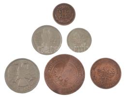 Oroszország 1883. 3k Cu + 1898. 1/2k Cu + 1908. 10k Ag + 1913. 1k Cu + 1992. 10R Cu-Ni + 20R Cu-Ni T...