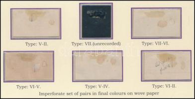 1871 Kőnyomat 5 érték vágott próbanyomat párok + a 3kr szürke másolata (VII. típusban) enyvezetlen p...