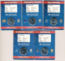 Amerikai Egyesült Államok 1999. 1/4$ Cu-Ni "50 állam" (5xklf) bélyeges karton díszlapon T:...
