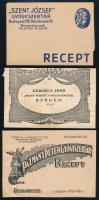 cca 1930-1945 3 db különféle gyógyszertári receptboríték, receptekkel