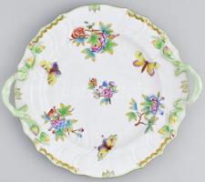 Herendi Viktória mintás süteményes készlet, kézzel festett, jelzett, egyik tálon kopásnyommal, d: 19...