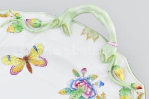 Herendi Viktória mintás süteményes készlet, kézzel festett, jelzett, egyik tálon kopásnyommal, d: 19...