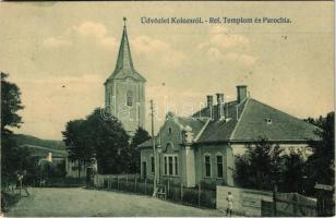 1913 Kolozs, Cojocna; Református templom és parókia. Singer Jakab kiadása / Calvinist church and parish (EK)