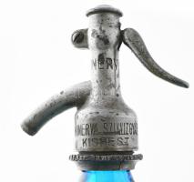 Kék antik szódás / szikvizes üveg. Minerva szikvízgyár Kispest 31 cm