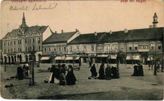 1908 Szatmárnémeti, Szatmár, Satu Mare; Deák tér, piac, Szlávik üzlete. Cseplák Bálint kiadása / square, market, shops (b)