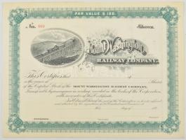 Amerikai Egyesült Államok ~1890. "Washington-hegy Vasút Társaság" kitöltetlen részvényelismervénye, tanúsítvánnyal T:I- felül kétoldalú ragasztóval kartonra rögzítve / USA ~1890. "Mount Washington Railway Company" unfilled share certificate, with certificate C:AU attached to cardboard with double-sided adhesive on the upper edge