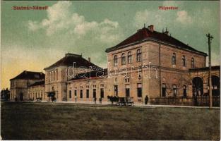 1940 Szatmárnémeti, Szatmár, Satu Mare; Pályaudvar, vasútállomás / railway station + "1940 Szatmárnémeti visszatért" So. Stpl. (EK)