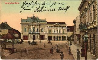 1908 Kézdivásárhely, Targu Secuiesc; Fő tér, piac, Szotyori János üzlete / main square, market, shops (kis szakadás / small tear)