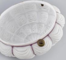Szecessziós tejüveg hólyagos lámpabúra. Működő szerelékkel, kis kopással, d: 37 cm, m: 22 cm