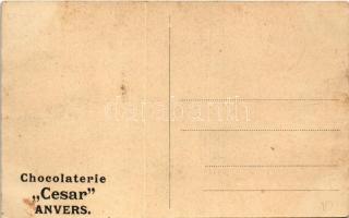 Szászrégen, Reghin; Maros partja. Hátoldalon csokoládé reklám / Mures riverside. Chocolaterie "...