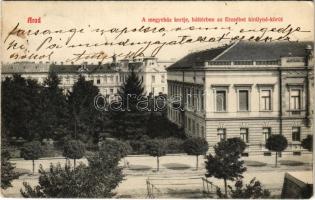 1908 Arad, Megyeház kertje, háttérben az Erzsébet királyné körút / garden of the county hall, street (EK)