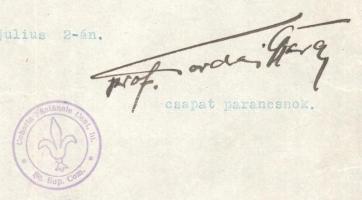 1931 Cluj/Kolozsvár, A Romániai Cserkész Szövetség nevében, prof. Tordai György csapatparancsnok kiá...