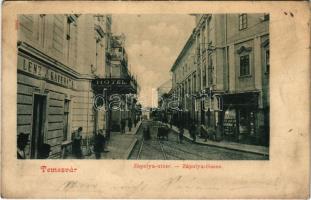 1901 Temesvár, Timisoara; Zápolya utca, Lenz J. kávéháza, szálloda, üzletek / street view, café and hotel, shops (Rb)