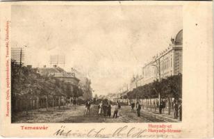 1902 Temesvár, Timisoara; Hunyadi út. Moravetz Gyula kiadása / street view (vágott / cut)