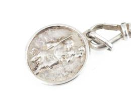 Ezüst (Ag) óralánc, Szent Kristóf, az utazók védőszentje / autós, kétoldalas medállal. Jelzés nélkül...