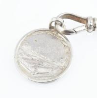 Ezüst (Ag) óralánc, Szent Kristóf, az utazók védőszentje / autós, kétoldalas medállal. Jelzés nélkül...