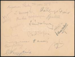 1934 Színészek és színésznők csoportképe, fotó, a hátoldalakon aláírásokkal, 1934. márc. 26, 23x17 c...