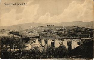 1917 Nyitrabánya, Handlová, Krickerhau; vasúti híd (viadukt), vonat, gőzmozdony. Keresztény fogyasztási szövetkezet kiadása / railway bridge, viaduct, train, locomotive (EK)