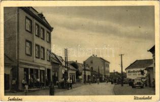 1941 Szobránc, Sobrance; utca, üzletek, automobil / street view, shops, automobile (EB)