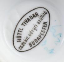 Hüttl Tivadar Budapest vastag anyagú csésze alátéttel, kopással, d: 12,5 cm, m: 6,5 cm