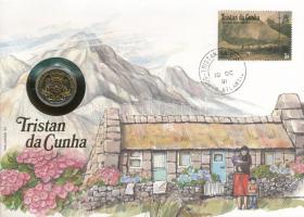 Nagy-Britannia / Tristan da Cunha 1989. 20p felbélyegzett borítékban, bélyegzéssel, német nyelvű leírással T:1 Great Britain / Tristan da Cunha 1989. 20 Pence in envelope with stamp and cancellation, with German description C:UNC