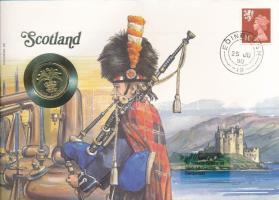 Nagy-Britannia 1989. 1P "Skócia" felbélyegzett borítékban, bélyegzéssel, német nyelvű leírással T:UNC Great Britain 1989. 1 Pound in "Scotland" envelope with stamp and cancellation, with German description C:UNC