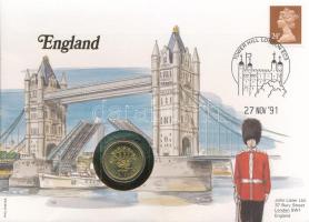 Nagy-Britannia 1989. 1P Észak-Írország felbélyegzett borítékban, bélyegzéssel, német nyelvű leírással T:UNC Great Britain 1989. 1 Pound in Northern Ireland envelope with stamp and cancellation, with German description C:UNC