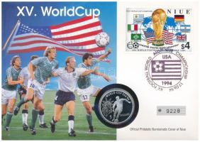 Niue 1991. 5D Ag "1994-es Labdarúgó Világbajnokság - Egyesült Államok" érmés boríték, bélyeggel, bélyegzéssel T:PP Niue 1991. 5 Dollars Ag "World Cup in USA in 1994" coin envelope with stamp and cancellation C:PP Krause KM#58