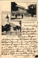 1902 Rimaszombat, Rimavská Sobota; Pénzügyigazgatósági épület, Római katolikus templom. Rábely M. kiadása / financial directorate, Catholic church (fl)