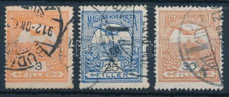 1909 Turul 3f, 25f és 30f a fogazóléc megugrott (1 foglyuk kimaradt) / shifted perforation