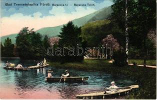 Trencsénteplic-fürdő, Kúpele Trencianske Teplice; Baracska tó, csónakázók. Ondreicska Fábián kiadása / Baracska-Teich / lake, rowing boats