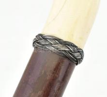 Csont sétapálca fej, ezüst (Ag) gyűrűvel díszítve, sérült, h: 19 cm