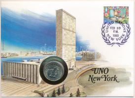 Amerikai Egyesült Államok / ENSZ New York 1979. 1$ felbélyegzett borítékban, bélyegzéssel, német nyelvű leírással T:1 USA / UNO New York 1979. 1 Dollar in envelope with stamp and cancellation, with German description C:UNC