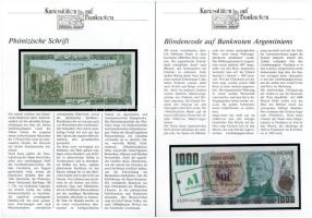 6 darab &quot;Kuriositäten auf Banknoten&quot; német nyelvű tájékoztatólap bankjegyekkel, közte Indonézia, Irak, Nepál, Argentína, Egyiptom T:I-,II 6 pieces &quot;Kuriositäten auf Banknoten&quot; german information sheet with banknotes, within Indonesia, Iraq, Nepal, Argentina, Egypt C:AU,XF