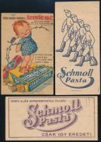 cca 1920-1940 Szent István Cikóriagyár ,,Karamellás kávé" számolócédula, kissé sérült + 2 db Schmoll Pasta számolócédula (egyik katonai motívumos)