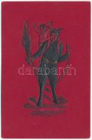 1916 Krampus with birch, chains and child. Emb. litho (Rb)