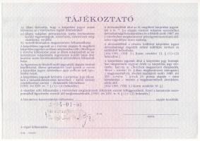 Budapest 1991. "Országos Kárrendezési és Kárpótlási Hivatal" kárpótlási jegye 10.000Ft-ról...