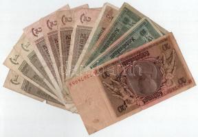 Német Birodalom 1929. 10M (2x) + 20M + Német Harmadik Birodalom 1937. 1M (3x) + 2M (4x) + 1942. 5M T...