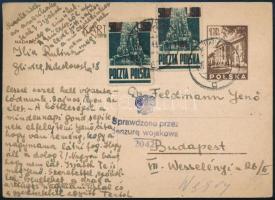 1946 Díjjegyes levelezőlap díjkiegészítéssel Budapestre, cenzúrázva / Censored PS-card with additional franking to Hungary