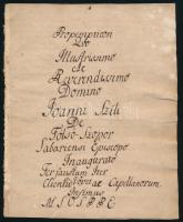 1777 Felsőszopori Szily János (1735-1799) Szombathely első püspökének beiktatására készült méltató beszéd kézzel írt változata 8 kézzel beírt oldalon