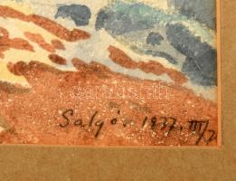 Veress Elemér (1876-1959): Salgó, 1937. Akvarell, papír, jelzett, üvegezett fakeretben, 33×26 cm